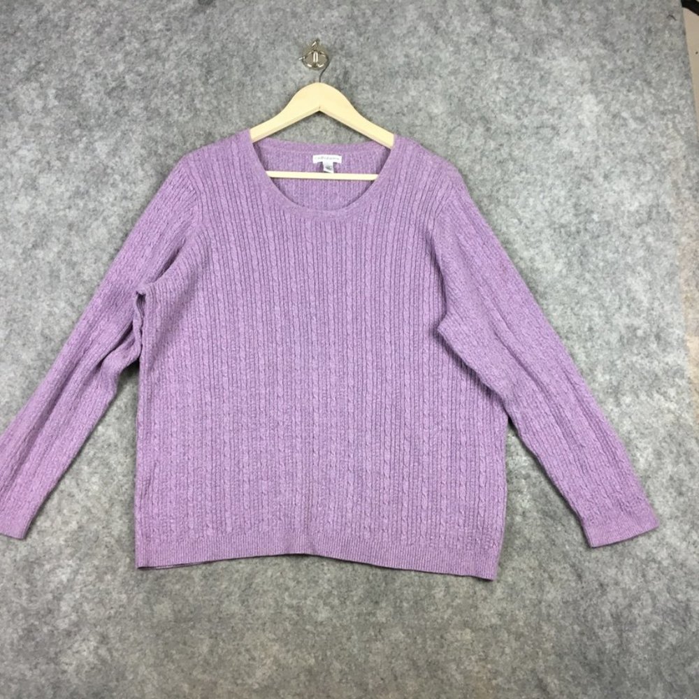 Croft Barrow Sweater 3X Cable Knit 100 Cotton Long Sleeve Round Neck Purple